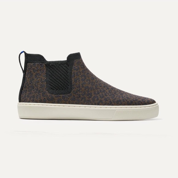 NEW Rothy's Chelsea Sneaker in Espresso Dot Leopard Print Shoe 6.5 boot - Picture 1 of 8